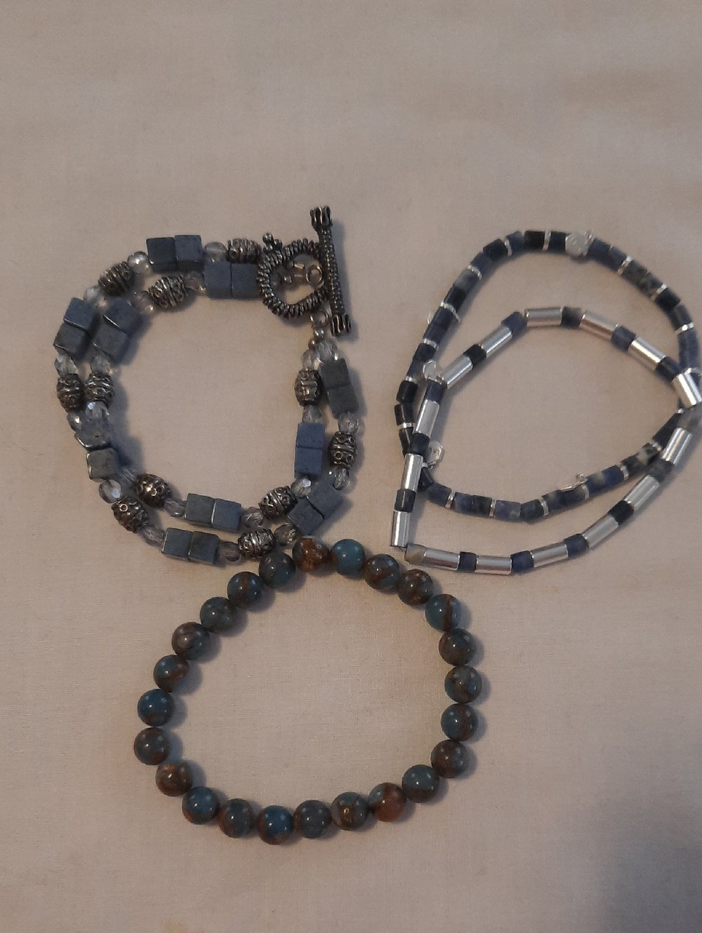 Blue and Gray Beaded Bracelet Set - Trio